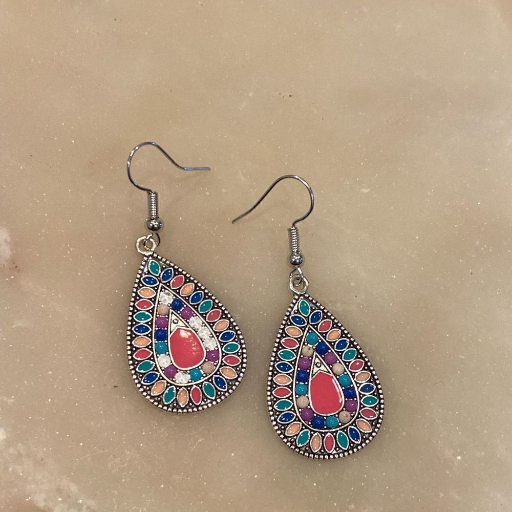 Vintage style, colorful, teardrop earrings